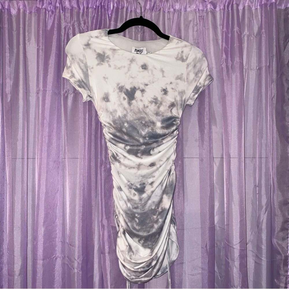 Princess Polly Grey Tie-Die Mini Scrunch Dress